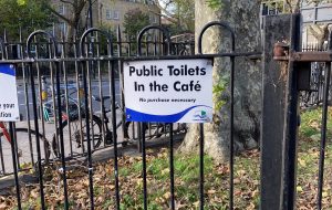 a sign from tower hamlets council saying that cafe toilets are free for all the public to access