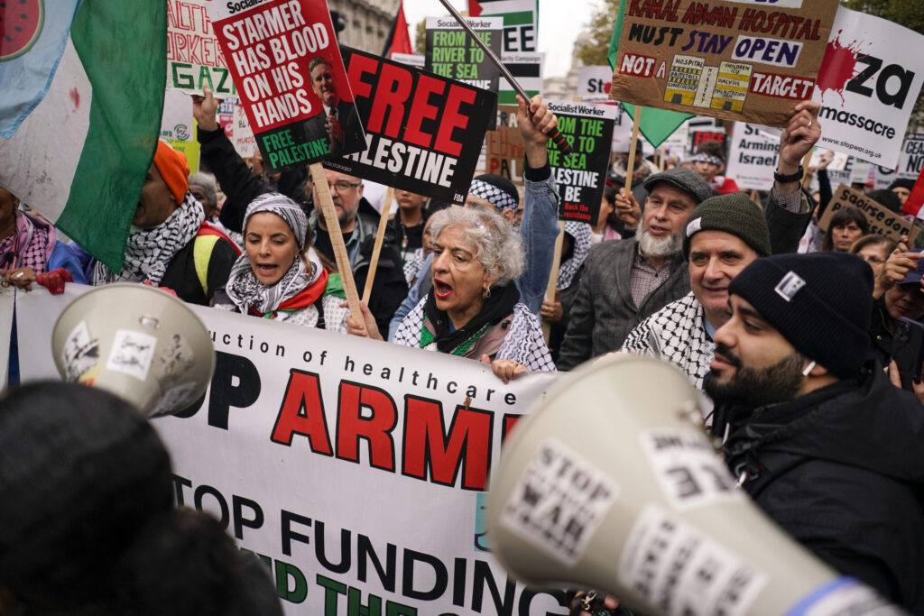 People marching at a national demonstration in support for Palestinian people in Gaza. This took place in London on 2nd November. 