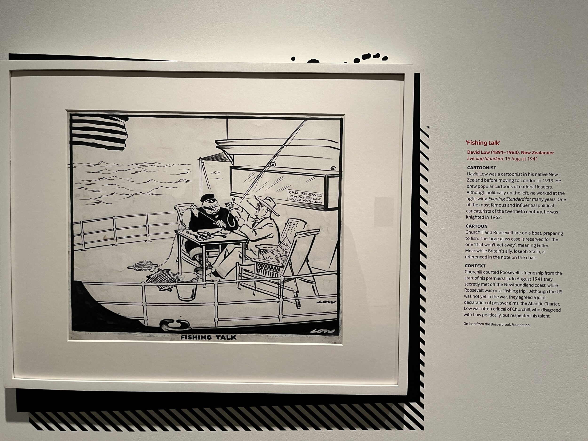 A featured cartoon on the wall of the exhibit