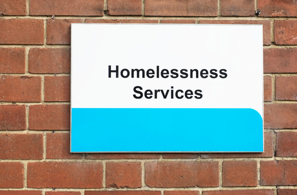 Sign saying homelessness services