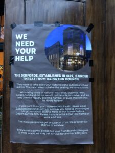 Poster the Sekforde have placed outside the pub, urging residents to email the council