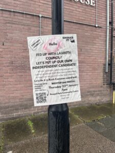poster asking for locals in lambeth to join new political party 