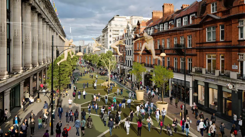 Conceptual rendering of pedestrianized Oxford Street. (Mayor of London)