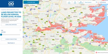 Map displaying flood areas in the Thames area